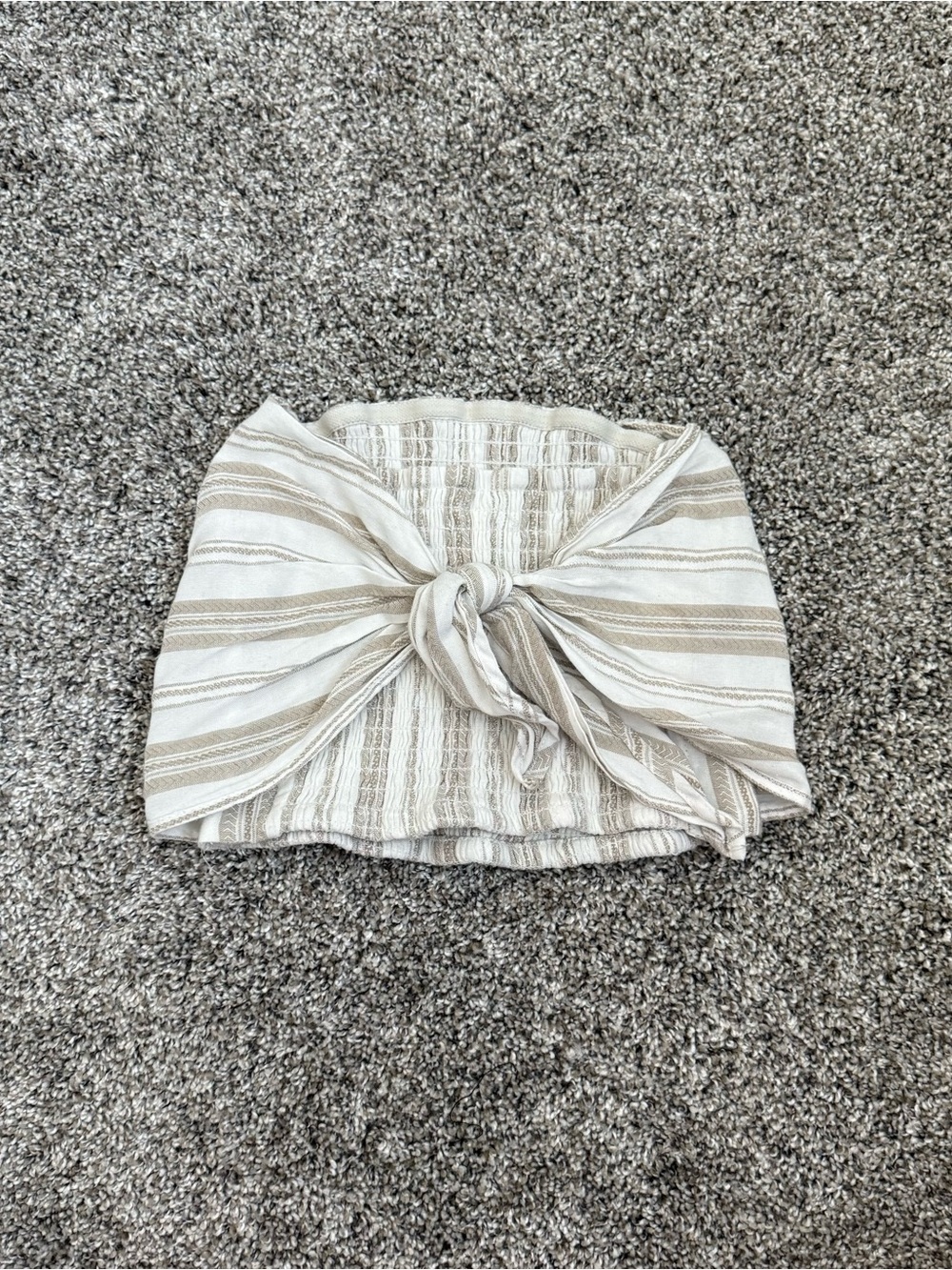 mahina Neutral Striped Tie-Front Crop Top in White and Tan